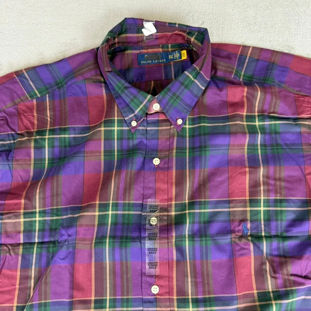 Polo Ralph Lauren Button-Down Shirt Men 2XLT Purple Red Blue Plaid Navy Pony NWT